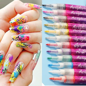 12 цветов Набор Ручек Для Граффити Для Дизайна ногтей DIY Graffiti Smudge Drawing Nail Painting Pen 1 * Комплект Красочных Лайнерных Кистей Для Рисования TD126K