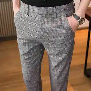 2023 Весенние деловые повседневные брюки Корейская версия Nine Модные Мужские клетчатые брюки Мужской высококачественный социальный приталенный костюм