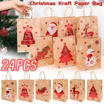 6 стилей рождественских подарочных пакетов, Крафт-бумажный пакет для рождественских закусок, подарочная коробка для одежды, упаковочный пакет, Рождественский подарочный пакет (24ШТ)