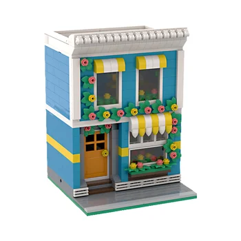 MOC Street View Креативный дом Цветочный магазин Архитектура магазина Строительные блоки Наборы кирпичей Игрушки для девочек в подарок