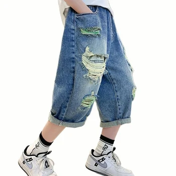 MODX Boy Denim, короткие детские джинсы с большими дырками, повседневные рваные джинсы для мальчиков, детская одежда для подростков 6 8 10 12 14