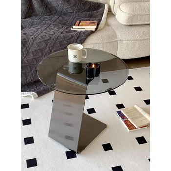 Nordic Light Роскошный приставной столик из нержавеющей стали, Край дивана в гостиной, Стеклянный угловой столик, современный передвижной художественный уголок, маленький ру