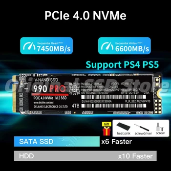 NVME M2 SSD Sata 7400Mb/s 4 ТБ 2 ТБ 1 ТБ PCIe 4.0x4 2280 Радиатор SSD Nmve Внутренний Жесткий Диск для Ps4 PS5 Ноутбук Настольный ПК