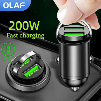 Автомобильное зарядное устройство Olaf мощностью 200 Вт с двумя USB-устройствами для быстрой зарядки PD Quick Charge 3.0 Адаптер зарядного устройства для автомобильного телефона iPhone Huawei Xiaomi Sumsung