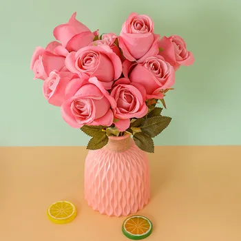 Букет искусственных цветов из 11 Роз Декор для дома Невесты Реалистичные Цветы В руках Украшение комнаты Свадебные Аксессуары Hochzeit