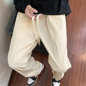 Вельветовые мужские повседневные брюки Harajuku, модные мужские широкие брюки с завязками, 2023, уличная одежда, мужские мешковатые брендовые брюки 