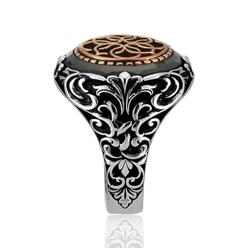 Винтажное кольцо из стерлингового серебра 925 пробы, Антикварное Мужское кольцо с черным агатом, Тайское серебряное кольцо с черными мужскими турецкими украшениями 0