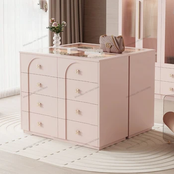 Гардеробная, островная платформа, шкаф для ювелирных изделий, шкаф для хранения, французская спальня, розовый шкаф для переодевания, элитный стиль 0