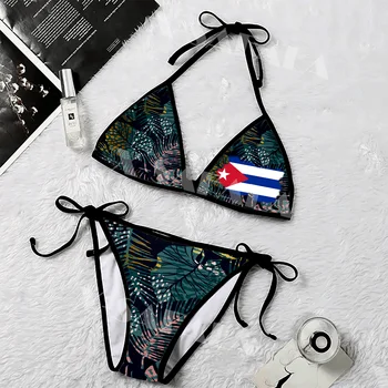 Гордая КУБА Тропические растения Флаг в летнем стиле 3D Принт Для женщин Комплект микро Бикини Летняя пляжная одежда Сексуальные пляжные купальники