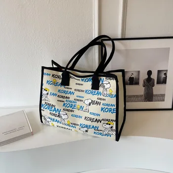 Женская холщовая сумка через плечо с надписью Snoopy, новинка 2023 года, модная сумка для покупок, женская сумка-тоут большой емкости 40x30x18 см