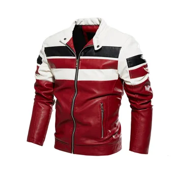 Зимняя мужская куртка мотоциклетный костюм, подходящая по цвету куртка из искусственной кожи, плюшевая кожаная куртка, мужское деловое пальто в стиле панк оверсайз