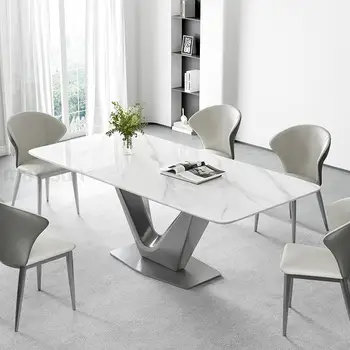 Итальянский дизайнерский обеденный стол Современная основа Прямоугольник из нержавеющей Стали Стильный Серебристый кухонный стол и стулья Muebles Hogar Home Decor 0