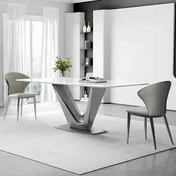 Итальянский дизайнерский обеденный стол Современная основа Прямоугольник из нержавеющей Стали Стильный Серебристый кухонный стол и стулья Muebles Hogar Home Decor 1