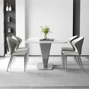 Итальянский дизайнерский обеденный стол Современная основа Прямоугольник из нержавеющей Стали Стильный Серебристый кухонный стол и стулья Muebles Hogar Home Decor 5