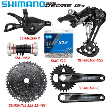 Комплект SHIMANO DEORE M6100 1X12 Скоростей M6100 Задние Переключатели FC-M6100 Коленчатый Вал SUNSHINE 11-46/50/52T Кассета для Запчастей MTB Велосипеда