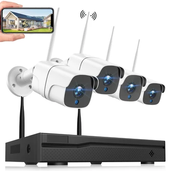Комплект системы видеонаблюдения 1080P WiFi 8-канальный видеорегистратор Аудио Движения 2-Мегапиксельная наружная беспроводная камера наблюдения Комплект для защиты безопасности