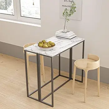 Консольный столик из Искусственного Мрамора Lin 36 дюймов с Золотым Металлическим Каркасом, Диван-столик Прямоугольной формы для Прихожей, Стол для Столовой, Чайный