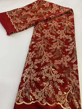 Красная Африканская кружевная ткань Высококачественная Вышивка 2023 Французский Тюль Кружева Нигерийские блестки Кружевная ткань для свадьбы Оптом