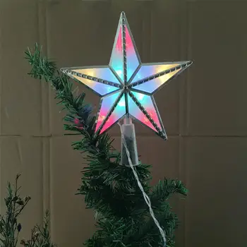 Лампа для Рождественской елки, сверкающий светодиодный топпер для Рождественской елки, Водонепроницаемый светящийся орнамент в виде пятиконечной звезды с мягким аккумулятором для вечеринки