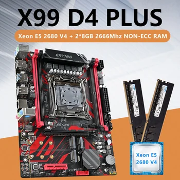 Материнская плата ERYING X99 D4 PLUS LGA 2011-3 XEON X99 с процессором E5 2680 v4 и комбинированным комплектом памяти 2*8G DDR4 2666 МГц БЕЗ ECC