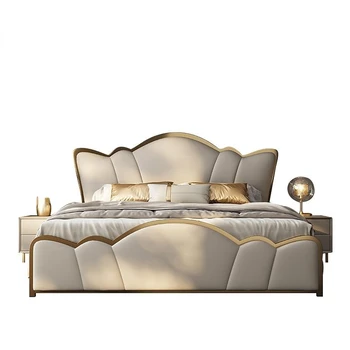 Металлическая кровать King Size Роскошный Комплект мебели для спальни Высококачественный Матрас Прикроватная тумбочка Двуспальная кровать с выдвижными ящиками