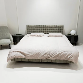 Минималистичный импортный блок из матовой кожи, светлая роскошная вилла высокого класса, главная спальня, дизайнерская кожаная мягкая кровать