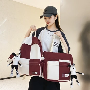 Модный холщовый женский рюкзак, школьная сумка большой емкости для девочек, многофункциональная студенческая сумка через плечо, дорожные сумки контрастного цвета.