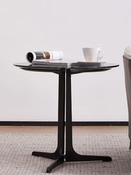 Мраморный чайный столик Круглый Современный Nordicdesign, Черный Низкий столик для гостиной, Роскошная мебель для спальни 1