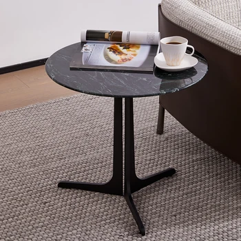 Мраморный чайный столик Круглый Современный Nordicdesign, Черный Низкий столик для гостиной, Роскошная мебель для спальни 2