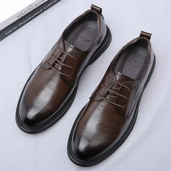 Мужская Кожаная обувь Весна 2023, Британские Повседневные Кроссовки, Дышащая Обувь для ходьбы на плоской подошве, Дизайнерская Роскошная Мужская Легкая обувь на мягкой подошве.