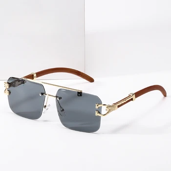 Новые модные солнцезащитные очки без оправы 7234, модные леопардовые солнцезащитные очки, универсальные солнцезащитные очки для уличной фотографии.