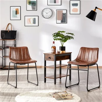 Обеденные стулья из искусственной кожи Alden Design без подлокотников с металлическими ножками, комплект из 2-х, коричневый 0