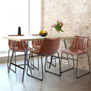 Обеденные стулья из искусственной кожи Alden Design без подлокотников с металлическими ножками, комплект из 2-х, коричневый 1