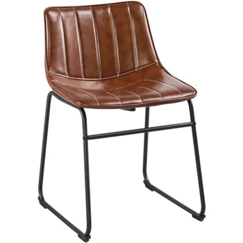 Обеденные стулья из искусственной кожи Alden Design без подлокотников с металлическими ножками, комплект из 2-х, коричневый 2