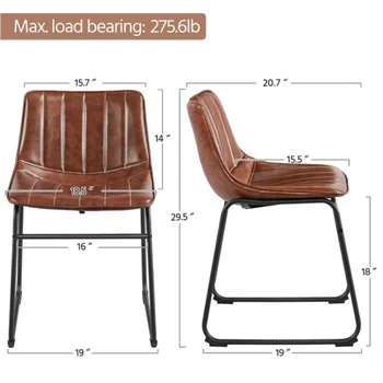 Обеденные стулья из искусственной кожи Alden Design без подлокотников с металлическими ножками, комплект из 2-х, коричневый 3