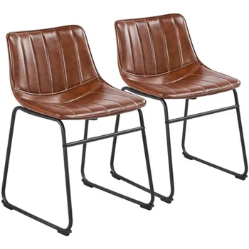 Обеденные стулья из искусственной кожи Alden Design без подлокотников с металлическими ножками, комплект из 2-х, коричневый 5