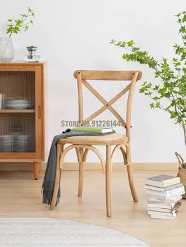 Обеденный стул со спинкой для дома, маленький деревянный стул для кофейни, свадебная съемка, ротанговый стул, французский ретро-стул из массива дерева