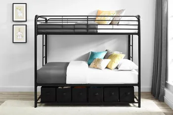Опоры Двойная металлическая двухъярусная кровать с ящиками для хранения, черный 3