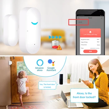 Приложение Tuya Smart WiFi Дверной датчик Детекторы открытия и закрытия дверей WiFi Домашняя сигнализация Совместима с Alexa Google Home Security Sensor 4