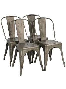 Промышленные современные металлические обеденные стулья SMILE MART, набор из 4 штук, серый оружейный металл 0