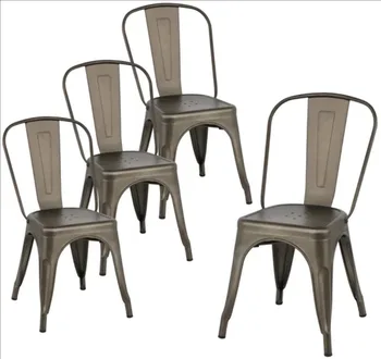 Промышленные современные металлические обеденные стулья SMILE MART, набор из 4 штук, серый оружейный металл 1