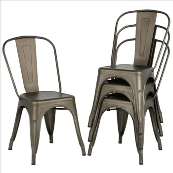 Промышленные современные металлические обеденные стулья SMILE MART, набор из 4 штук, серый оружейный металл 2
