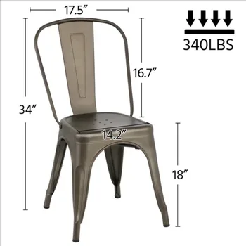 Промышленные современные металлические обеденные стулья SMILE MART, набор из 4 штук, серый оружейный металл 3