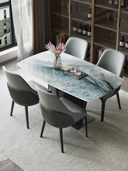 Прямоугольная комбинация обеденного стола и стула из итальянского микроперкристаллического камня Современный Простой бытовой обеденный стол 4