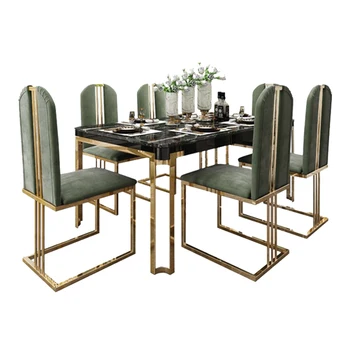 Роскошное сочетание мраморного обеденного стола и стула Современный прямоугольный обеденный стол из шифера высокого класса