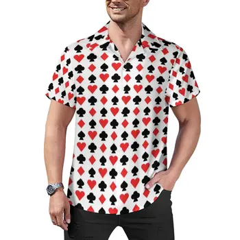 Свободная рубашка для игры в покер, мужские костюмы для пляжных карт, дизайнерские повседневные рубашки гавайского дизайна С коротким рукавом, модные блузки оверсайз