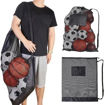 Сетчатая сумка для футбольных мячей, очень большая сумка для хранения футбольных мячей на шнурке с карманом на молнии, Волейбольная баскетбольная сетка, спортивные сумки