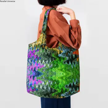 Сумки для покупок с зигзагообразным абстрактным рисунком, холщовая сумка для покупок через плечо, большая вместительная моющаяся богемная геометрическая сумка