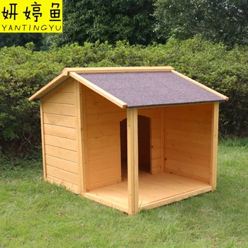 Уличный собачий домик из массива дерева, конура для собак, непромокаемый и антикоррозийный, вилла для домашних животных средних и крупных размеров, деревянный 2