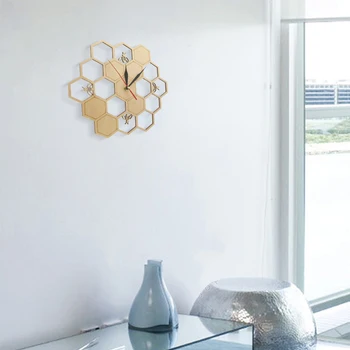 Часы из вырезанного дерева, Медоносная пчела на медовом гребне, шестиугольные часы с природой, настенные часы, геометрический декор для кухни